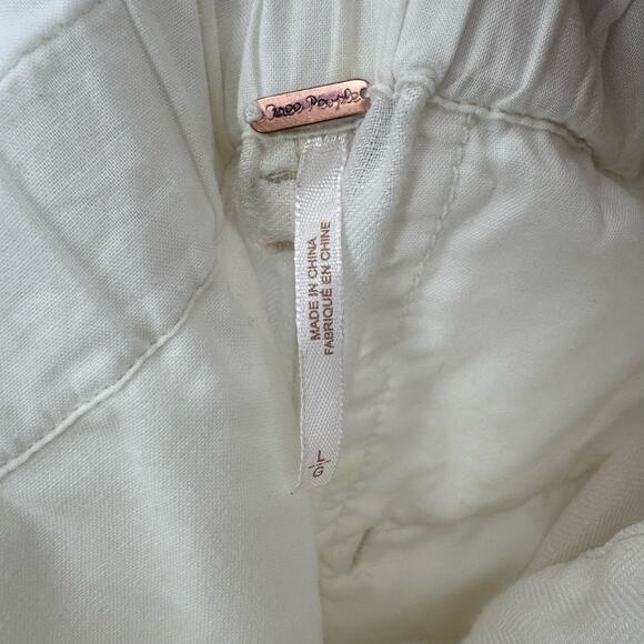 Free People White Paperbag High Waist Belted Linen Pant Womens Large Tapered Leg - Picture 7 of 10